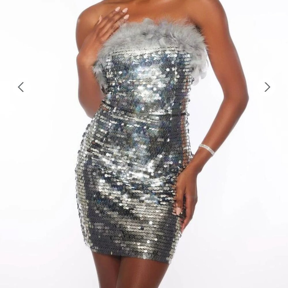 Faux Feather Sequin Tube Dress